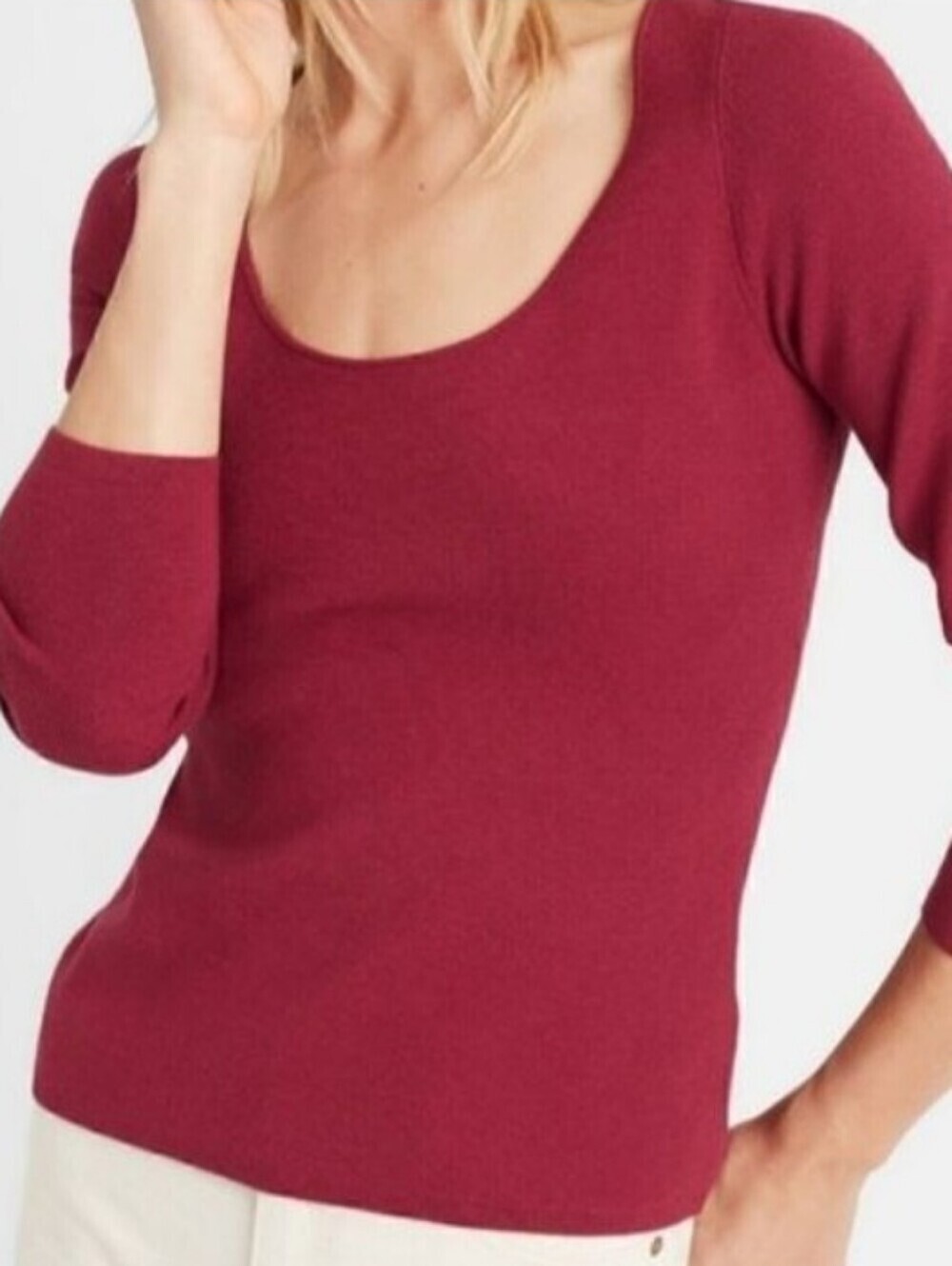 Banana Republic Women's Cranberry Wine Red Scoop Neck Fitted Sweater Size Small